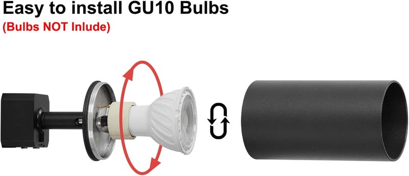 VANoopee رؤوس إضاءة مسار GU10 نوع H باللون الأسود، رؤوس إضاءة LED متوافقة مع نظام هالو، محول قاعدة MR16 GU10، مصباح سقف قابل للتوجيه، عبوة من 4، بدون لمبات - Image 3